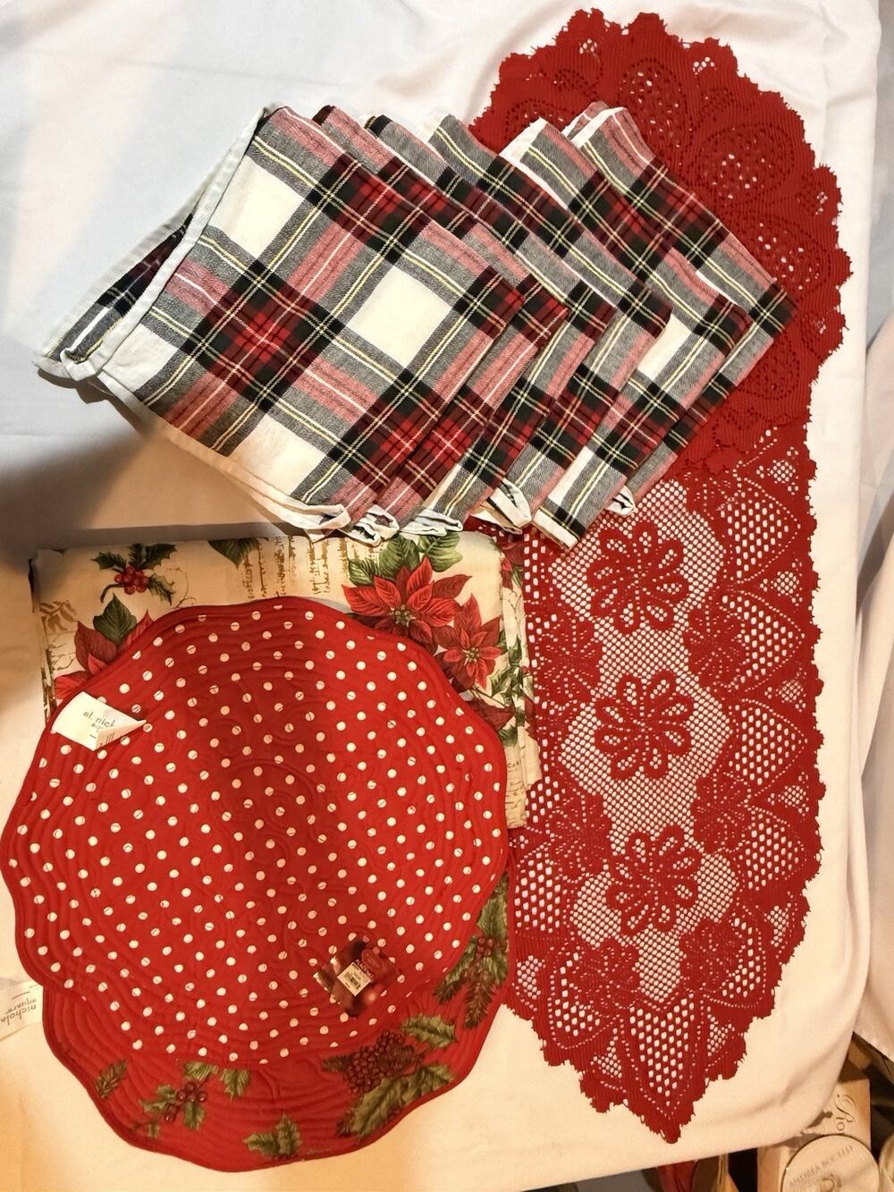 Complete Christmas Table Linen Lot Williams Sonoma, Placemats, Runner Tablecloth